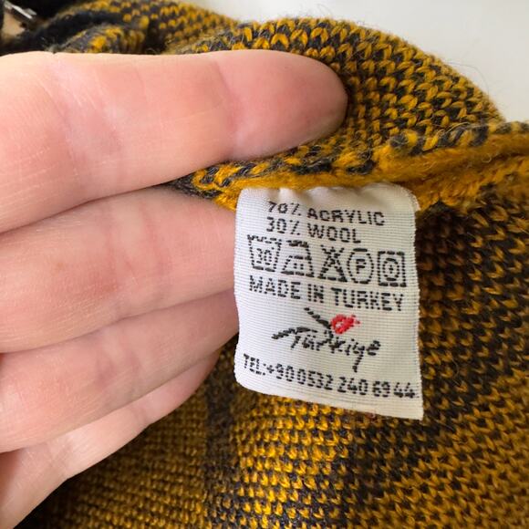 Vintage Poulrok Womens Large Sweater Jacket Knit Full Zip Yellow Black Rose Wool - Picture 5 of 13